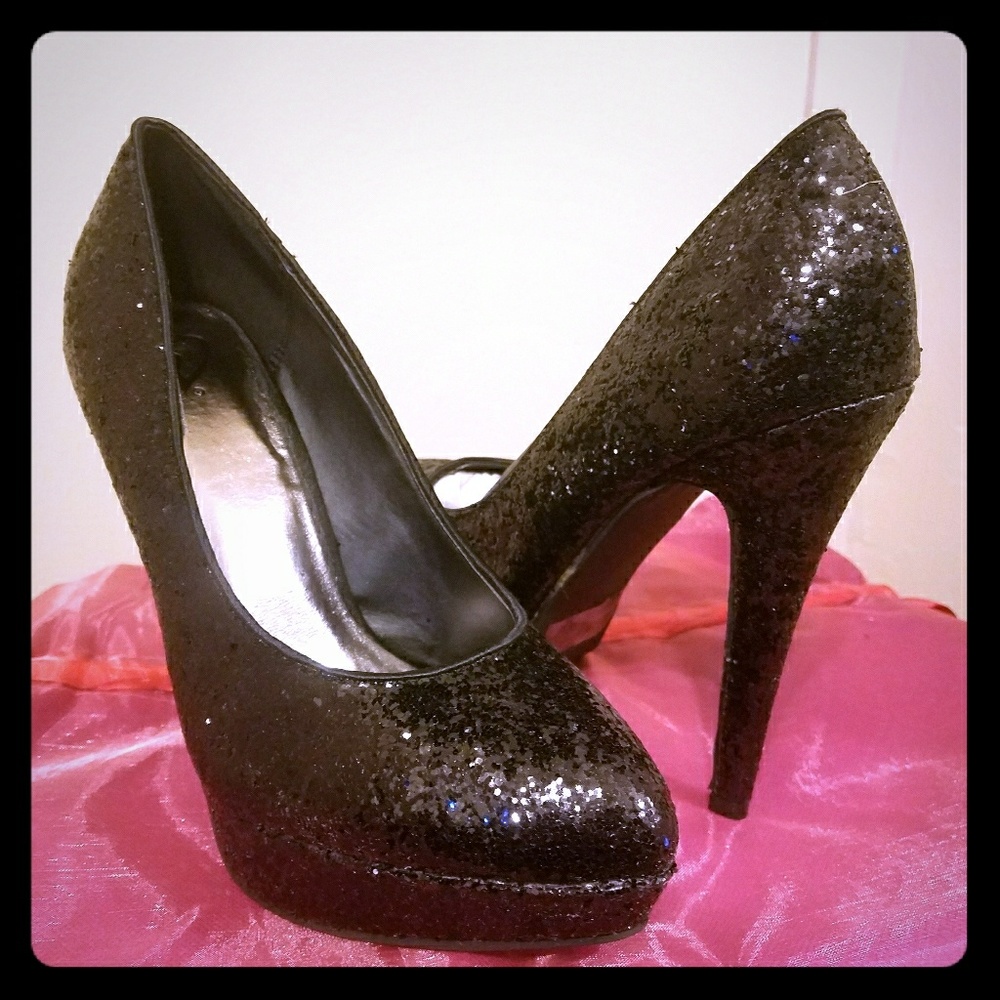 Black glitter heels